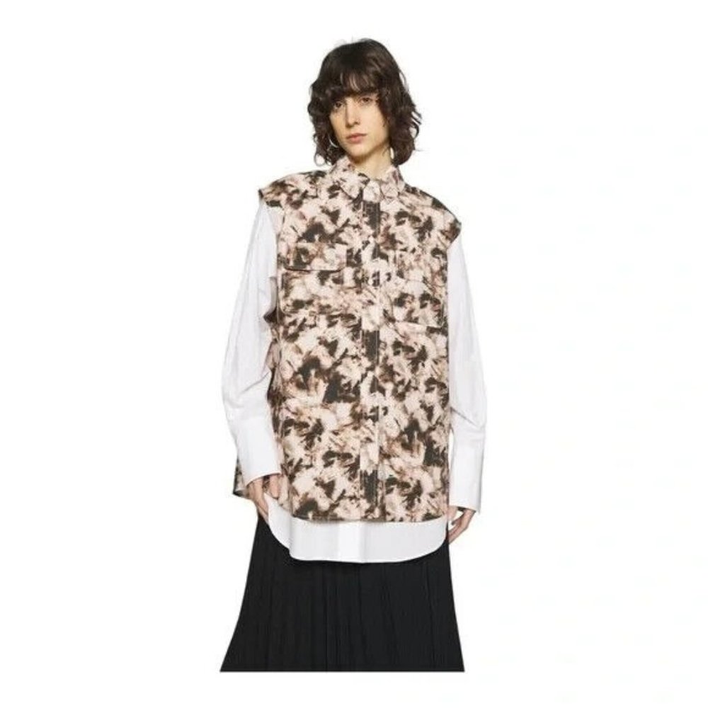 Samsoe Samore Sleeveless Button-Up Tea Shirt Top Brown Camo Clay, Size S NWT!